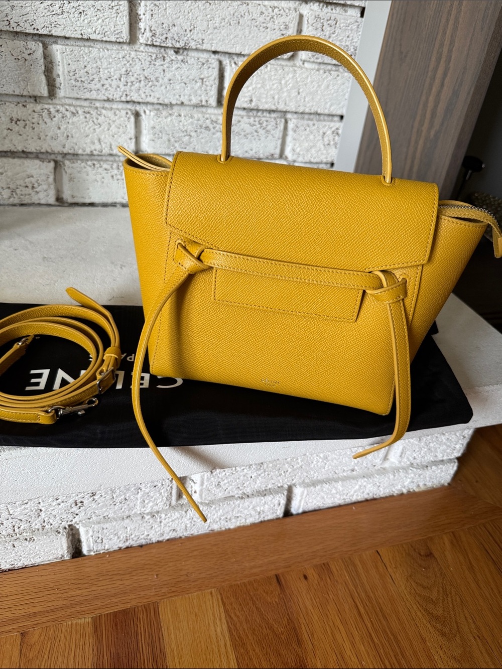 Celine Yellow Leather Top-Handle Satchel belt bag